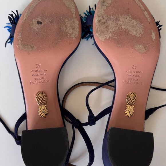 Aquazzura Wild Thing 50 fringed blue suede City sandal size IT 42 - Picture 10 of 10
